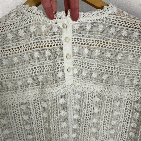 Sezane Madeleine Blouse Ecru Size 36 French US 4 Lace Embroidered Top Ruffle Dot - Picture 9 of 16